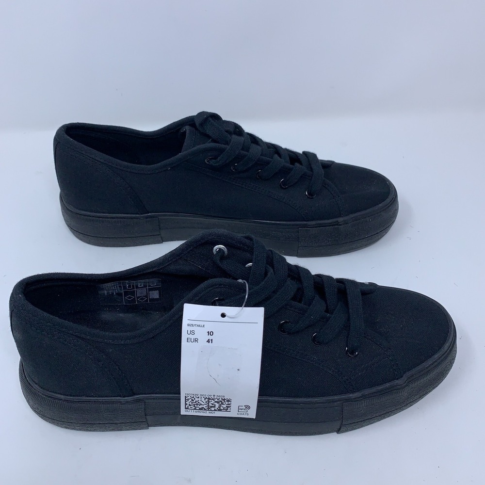 H&M Womens Shoe Size 10 Black Canvas Lace Up Sneakers NWT - Picture 3 of 10